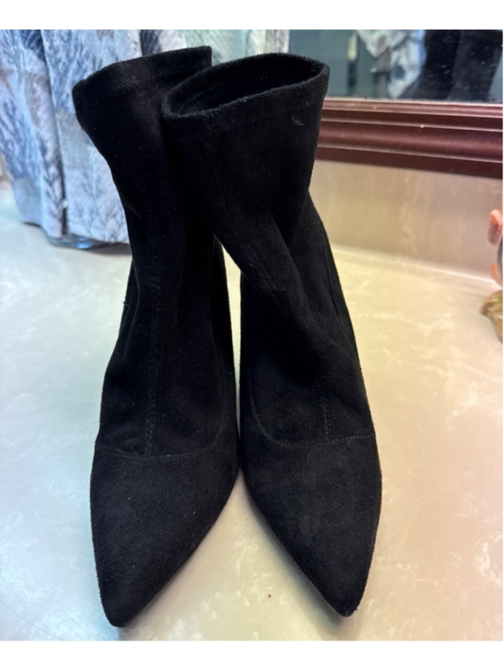 Mack & James by Badgley Mischka Black Pointed Toe Sock Booties Stiletto Size 6.5